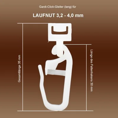 Gardi Klick-Gleiter mit Faltenhaken für Gardinenschiene Maße