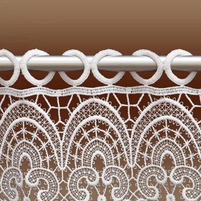 Scheibengardine Josephin weiss aus Plauener Spitze mit Ringösen Detailansicht Ringösen