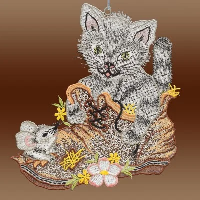 Spitzenbild Katz und Maus im Schuh Musterbild
