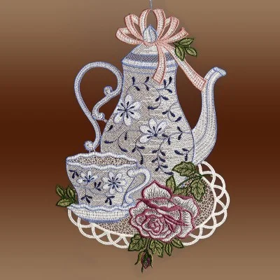 Fensterbild Kaffeeservice in blau Musterbild