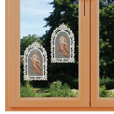 2er Set Fensterbilder Eulen auf Organza am Fenster