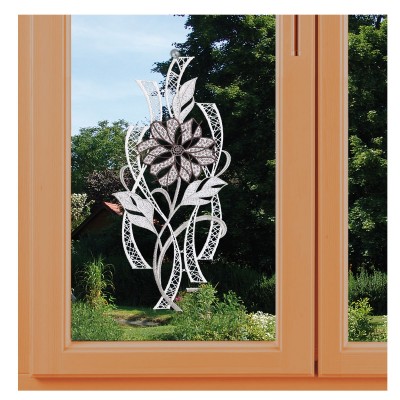 Modernes Fensterbild Blüte in grau am Fenster