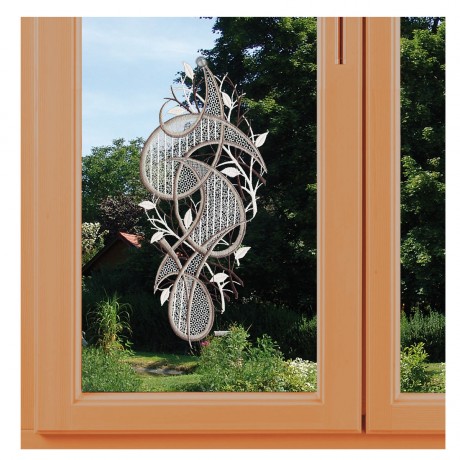 Modernes Fensterbild Ornament in grau am Fenster