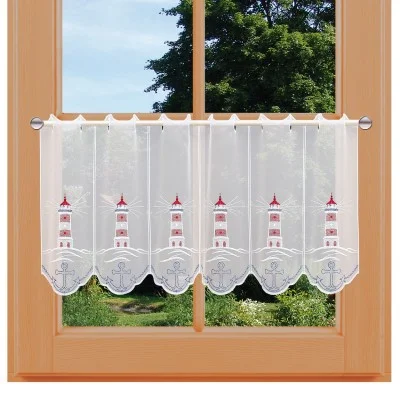 Maritime Scheibengardine Leuchtturm mit Anker am Fenster