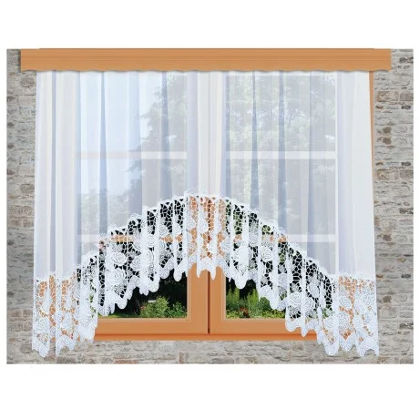 Hübscher Blumenfenster-Store Rosa weiß mit 30 cm breiter Spitze aus Echter Plauener Spitze