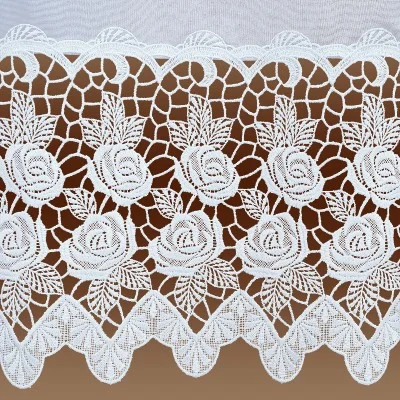 Hübscher Blumenfenster-Store Rosa weiß mit 30 cm breiter Spitze