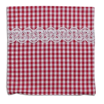 Kissenbezug Hannah rot-weiß kariert mit Spitzenbesatz 40 x 40 cm ohne Füllung