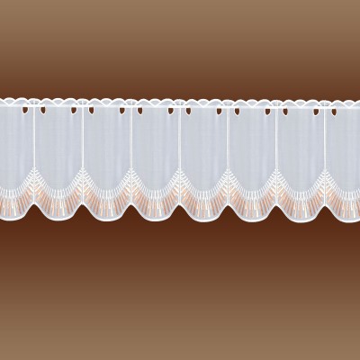 Scheibengardine Finja modern bestickt mit Strahlen weiß beige Plauener Spitze Höhe 30cm