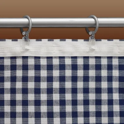 Querbehang Hannah blau-weiß mit Karomuster und Plauener Spitze