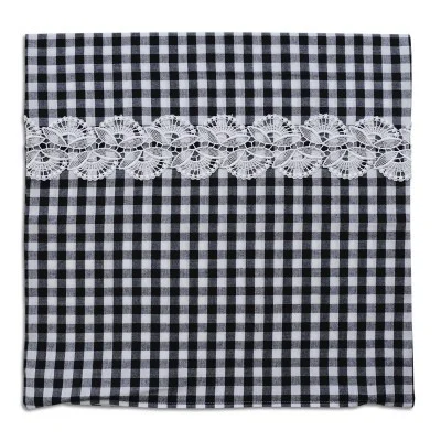 Kissenbezug Hannah schwarz-weiß kariert mit Spitzenbesatz 40 x 40 cm ohne Füllung