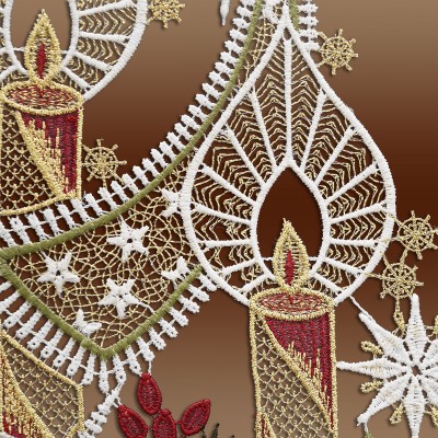 Fensterdeko Zwei Kerzen mit Schleife aus Plauener Spitze Detailbild