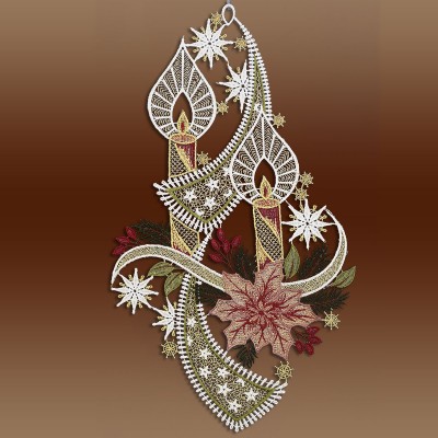 Fensterhänger Zwei Kerzen mit Schleife aus Plauener Spitze Musterbild