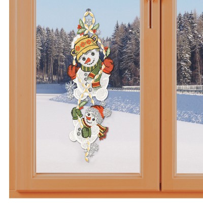 Fensterbild Zwei lustige Schneemänner Girlande am Fenster