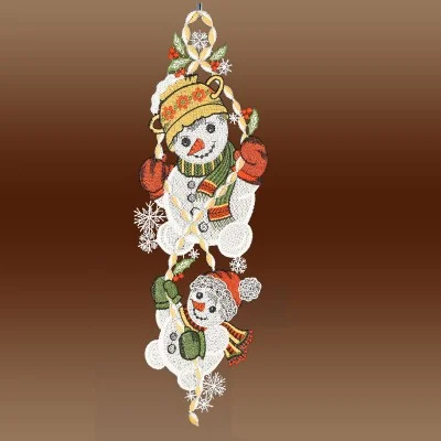 Fensterdeko Zwei lustige Schneemänner Girlande aus Plauener Spitze Musterbild