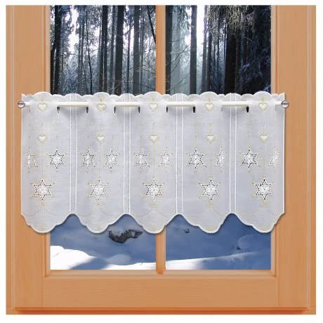 Panneaux Sterne mit Herzen 30 cm Höhe aus Plauener Spitze am Fenster