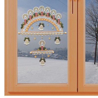 Mobile Fensterbild Lichterbogen aus Plauener Spitze am Fenster