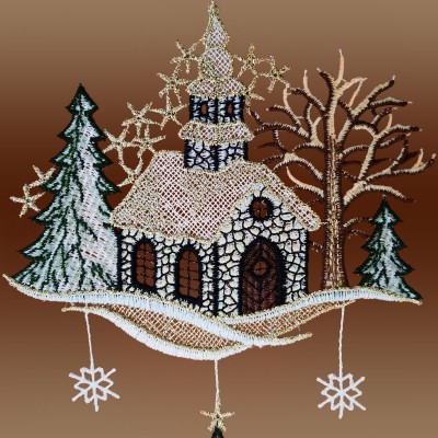 Fensterdeko Kirche mit Landschaft Detailbild