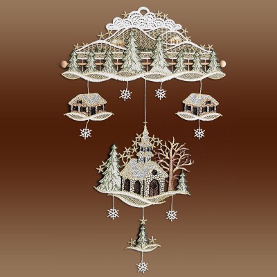 Spitzenbild Windspiel Kirche mit Landschaft Musterbild