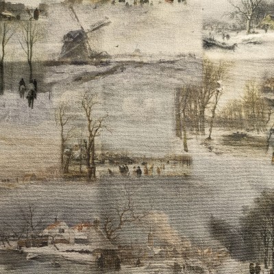 Tischdecke verschneites Winterdorf Detailbild