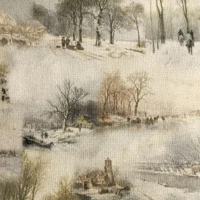 Tischldecke verschneites Winterdorf in natur-grau Detailbild