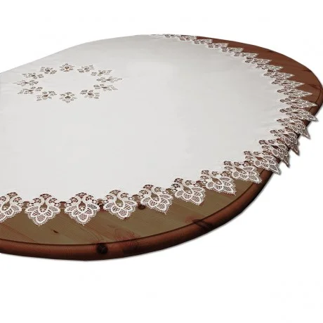 Spitzenrahmendecke Jette Mitteldecke rund mit Mitteleinsatz Echt Plauener Spitze creme