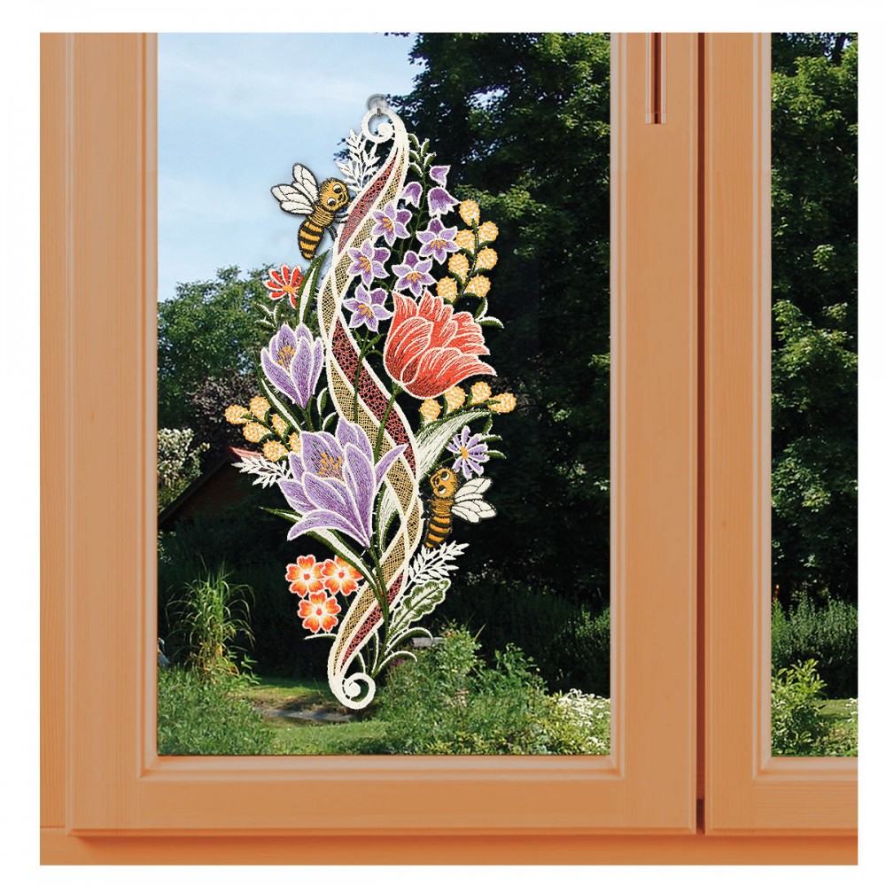 Fensterbild Frühlingserwachen mit Blumenmotiv an einem Fenster
