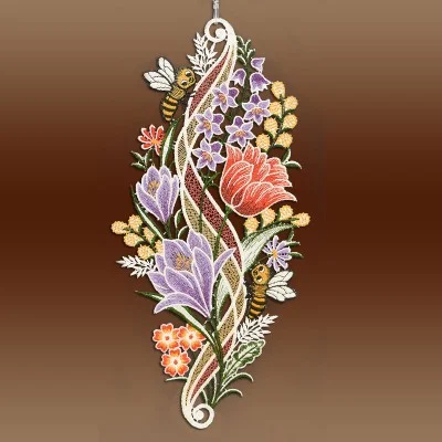 Fensterbild Frühlingserwachen mit Blumenmotiv vor einem Hintergrund
