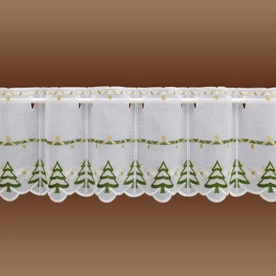 Scheibengardine Tannenbaum mit Sternen vor einem Hintergrund