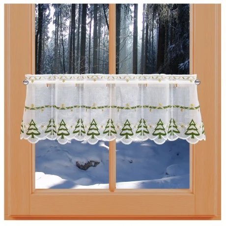 Scheibengardine Tannenbaum mit Sternen an einem Fenster