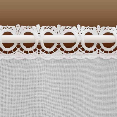 Scheibengardine Nala mit Perlenschnur-Fransen aus Plauener Spitze weiß Lochschaube