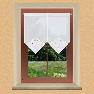 Landhausgardine Blüten in Rosa weiß-rosa 3 Höhen 2 Stück am Fenster