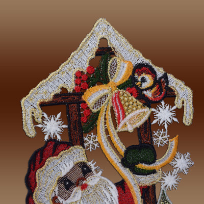 Fensterhänger Weihnachtsmann mit Tieren Detailbild