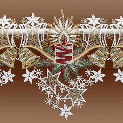 Scheibengardine Kerze mit Glöckchen Detailansicht