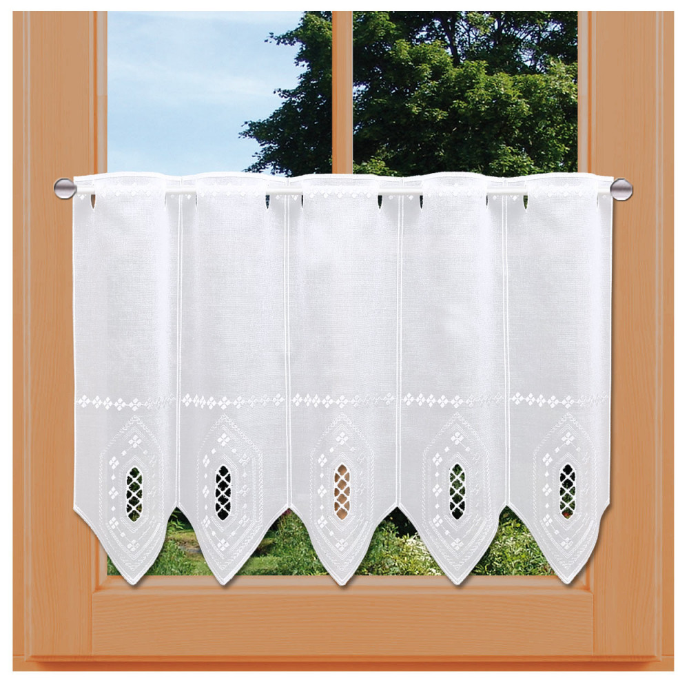 Kurzgardine Matilda 45 cm hoch Plauener Spitze Feenhaus-Gardine mit Lochstickerei