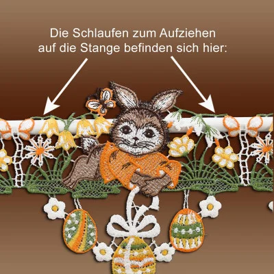 Kurzgardine Osterwiese mit Hase Anleitung zum Aufhängen