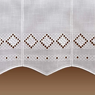 Kurzstore Fanny Plauener Spitze Feenhaus-Gardine mit Lochstickerei Detailansicht Spitze