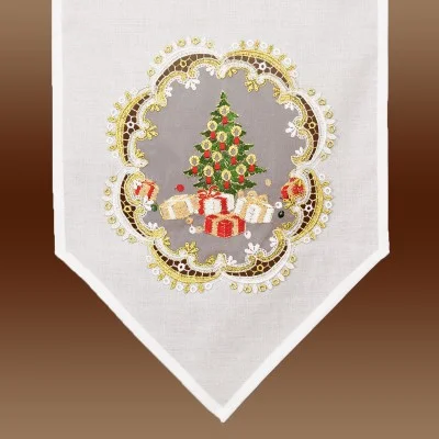 Weihnachts-Scheibenhänger Bescherung am Fenster Detail Organza-Stickerei