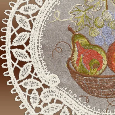 Stickerei-Deko Obstkorb mit Herbstmotiv Detailbild