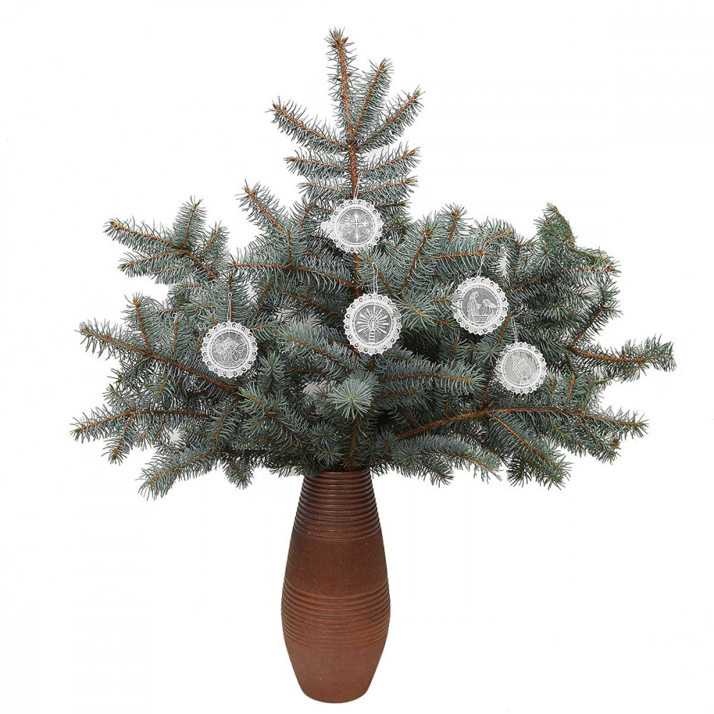 5 Stück Spitzenanhänger Besinnlichkeit - Plauener Spitze am Strauß