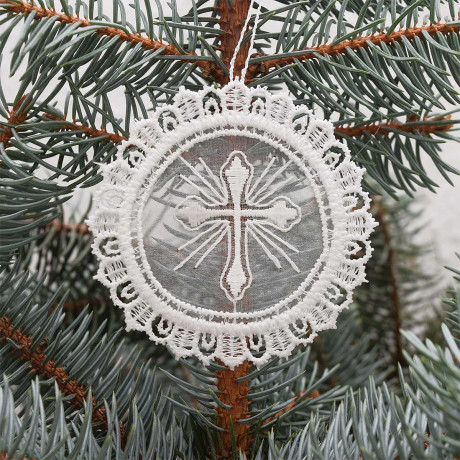 Kleiner Anhänger Kreuz mit Organza Kleiner Anhänger Kreuz mit Organza