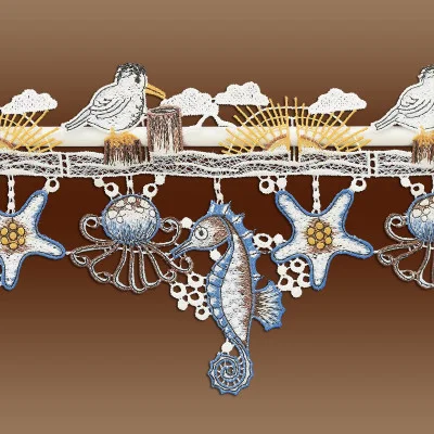 Kurze Scheibengardine Sonnenaufgang am Meer Detailbild