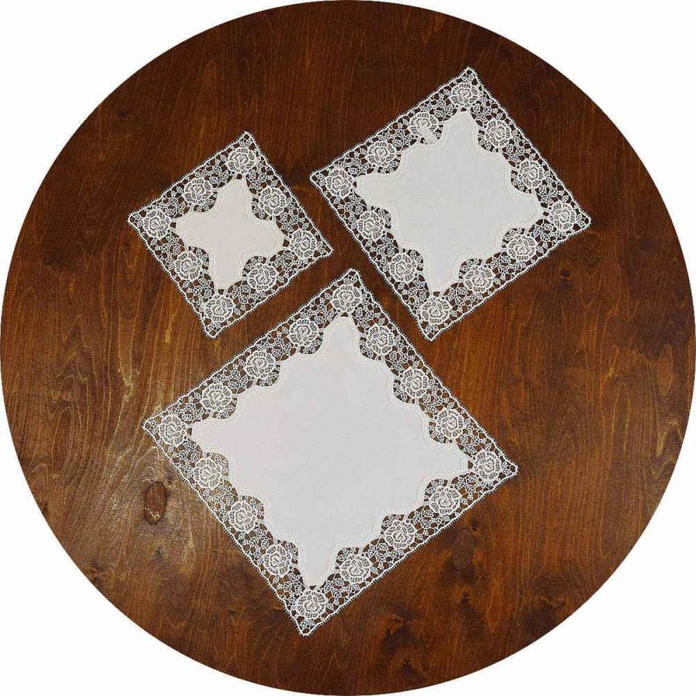 Quadratisches Tischdecken-Trio Rena aus Plauener Stickerei