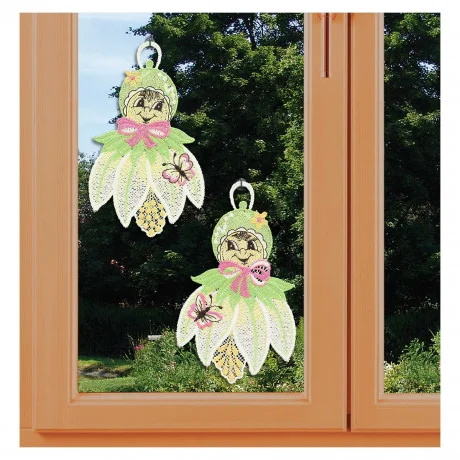 2er Set Spitzenbilder Lilly und Tilly Blumenkinder am Fenster