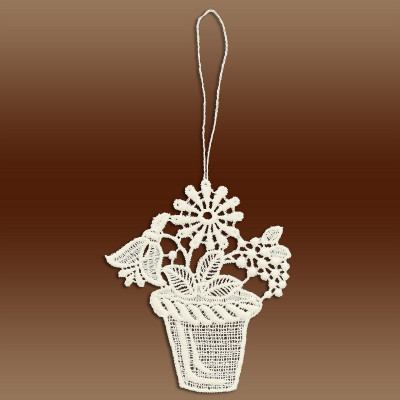 Spitzenanhänger mit Blumentopf Detailansicht