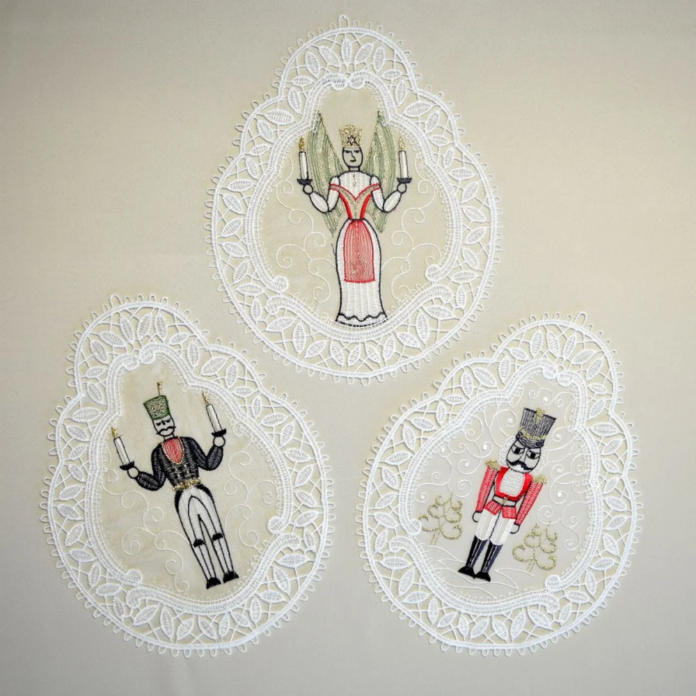 3er-Set Fensterbilder Erzgebirgs-Figuren Plauener Spitze