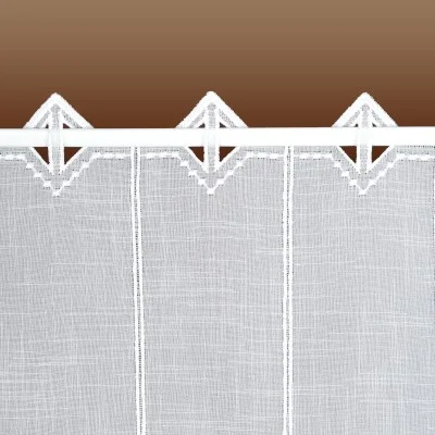Feenhaus-Spitzengardine Kayla Lochstickerei auf Käseleinen Detail Stabdurchzug