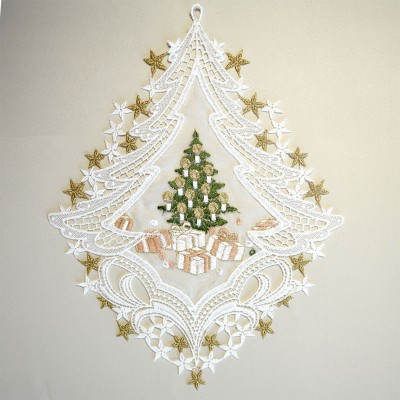 Weihnachts-Fensterbild Bescherung Plauener Spitze hell