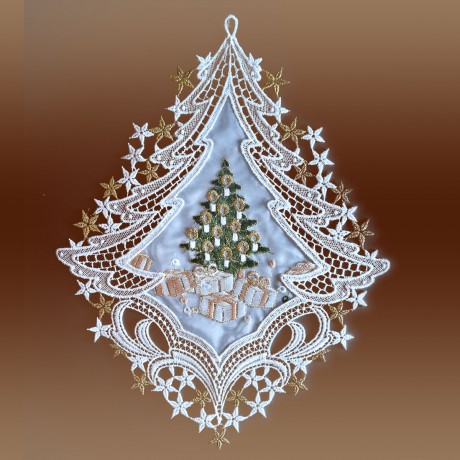 Weihnachts-Fensterbild Bescherung Plauener Spitze