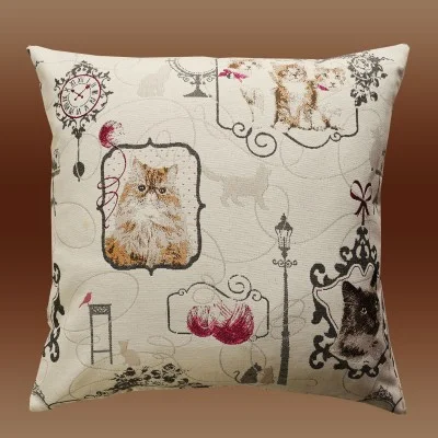 Kissenhülle Katzenmotive 40 x 40 cm - Darstellung mit Füllung vor braunem HIntergrund