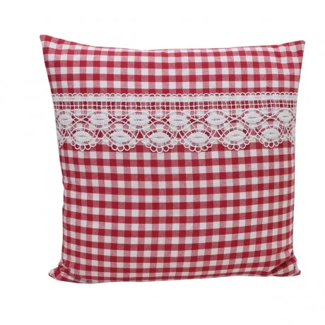 Kissenhülle Helena mit Spitze rot-weiß kariert 40 x 40 cm